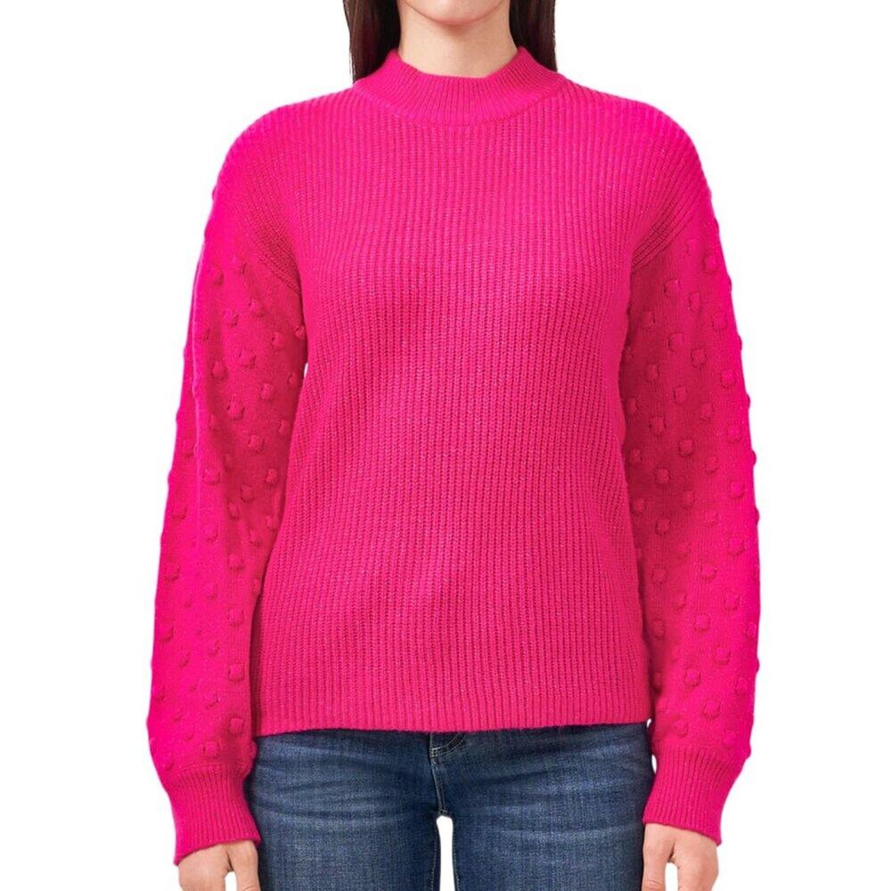 Vince Camuto Women's Bobble Stitch Sleeve Pullover Sweater Aurora Pink Size XL